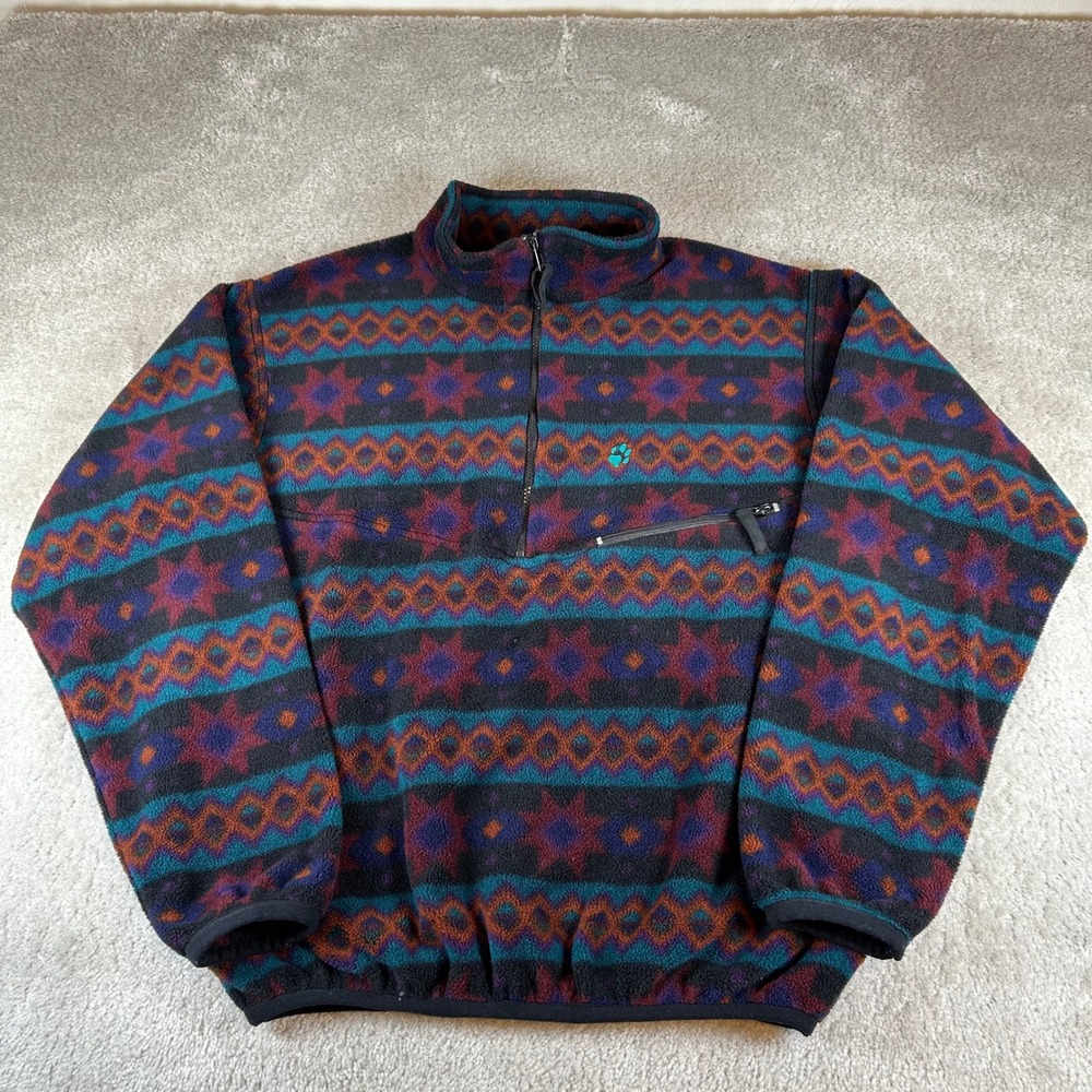 Jack Wolfskin Fleece Pullover Mens Large Multi-Color Quarter Zip Geometric USA